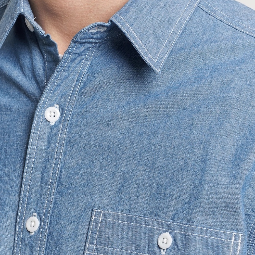 Beams Plus Work Chambray Overshirt Light Blue - Picture 5 of 16